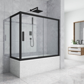 Шторка в ванну KÜBELE DE019PR, стекло бесцветное 6 мм, профиль чёрный матовый