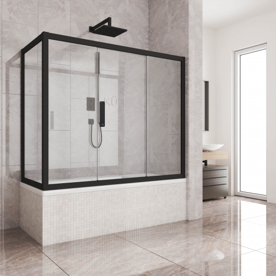 Шторка в ванну KÜBELE DE019PR3, стекло бесцветное 6 мм, профиль чёрный матовый