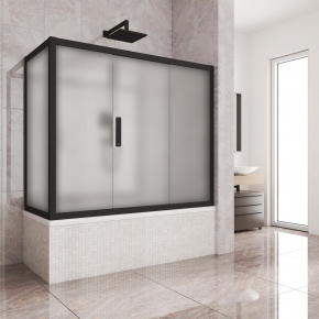 Шторка в ванну KÜBELE DE019PR3, стекло матовое 6 мм, профиль чёрный матовый