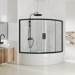 Шторка в ванну KÜBELE DE018PS, стекло бесцветное 6 мм, профиль чёрный матовый